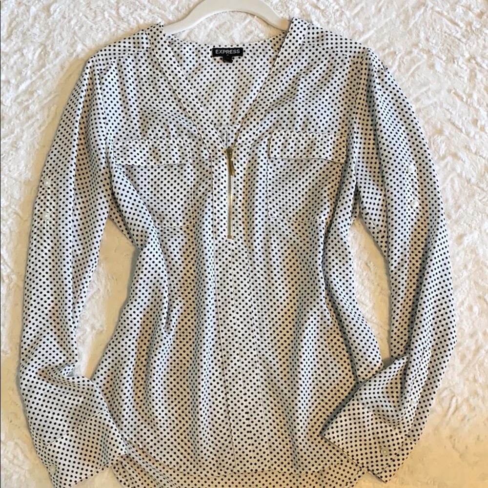 Express Black & White Polkadot Blouse.